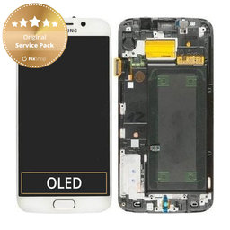 Samsung Galaxy S6 Edge G925F - LCD Display + Touchscreen Front Glas + Rahmen (White Pearl) - GH97-17162B, GH97-17317B, GH97-17334B Genuine Service Pack