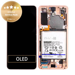 Samsung Galaxy S21 G991B - LCD Display + Touchscreen Front Glas + Rahmen + Akku Batterie (Phantom Pink) - GH82-24716D, GH82-24718D Genuine Service Pack