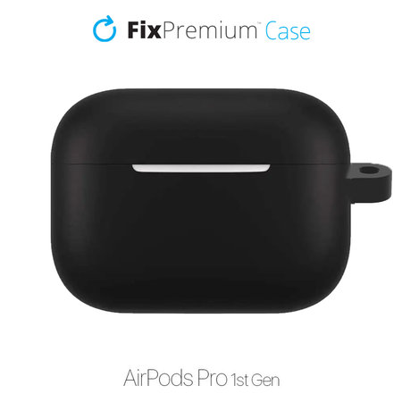 FixPremium - Silikonhülle mit Karabiner für AirPods Pro, schwarz