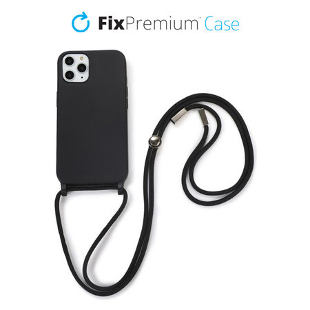 FixPremium - Silikonhülle mit Umhängeband für iPhone 11 Pro, schwarz