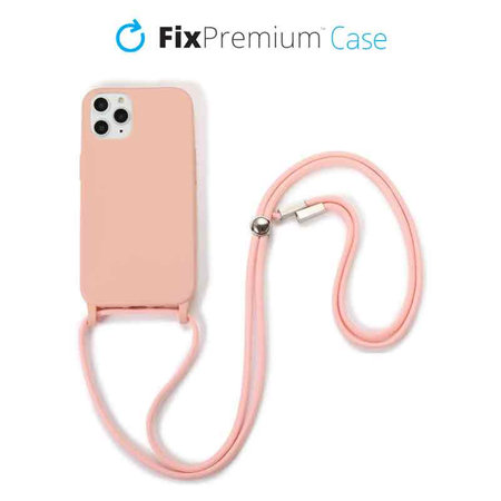 FixPremium - Silikonhülle mit Umhängeband für iPhone 11 Pro, rosa