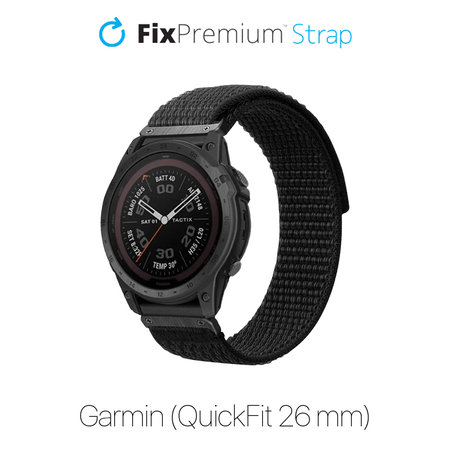 FixPremium - Nylon-Armband für Garmin (QuickFit 26mm), schwarz