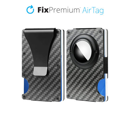 FixPremium - AirTag Carbon Geldbörse mit Clip, schwarz