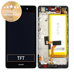 Huawei P8 Lite ALE-L21 - LCD Display + Touchscreen Front Glas + Rahmen + Akku Batterie (Black) - 02350KCW, 02350KCC, 02350KCB, 02350JVD Genuine Service Pack