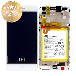 Huawei Y6 II CAM-L21 - LCD Display + Touchscreen Front Glas + Rahmen + Akku Batterie (White) - 02350VRS Genuine Service Pack