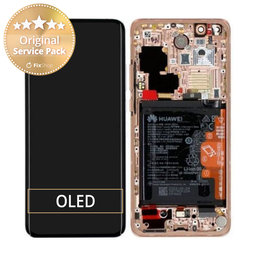 Huawei P40 Pro - LCD Display + Touchscreen Front Glas + Rahmen + Akku Batterie + Fingerabdruck-Sensor Fingerabdruck (Blush Gold) - 02353PJL Genuine Service Pack