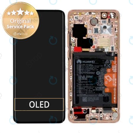 Huawei P40 Pro - LCD Display + Touchscreen Front Glas + Rahmen + Akku Batterie + Fingerabdruck-Sensor Fingerabdruck (Blush Gold) - 02353PJL Genuine Service Pack