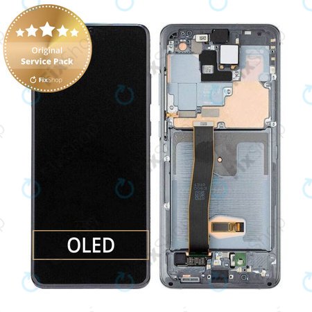 Samsung Galaxy S20 Ultra G988F - LCD Display + Touchscreen Front Glas + Rahmen (Cloud White) - GH82-22271C, GH82-22327C Genuine Service Pack