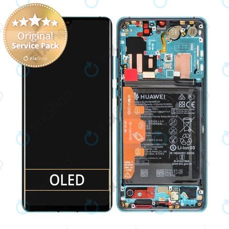 Huawei P30 Pro - LCD Display + Touchscreen Front Glas + Rahmen + Akku Batterie (Aurora Blue) - 02352PGE Genuine Service Pack