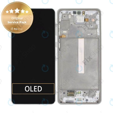 Samsung Galaxy A73 5G A736B - LCD Display + Touchscreen Front Glas + Rahmen (Awesome White) - GH82-28686B, GH82-28884B Genuine Service Pack