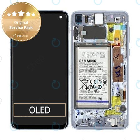 Samsung Galaxy S10e G970F - LCD Display + Touchscreen Front Glas + Rahmen + Akku Batterie (Prism Blue) - GH82-18843C, GH82-18843A Genuine Service Pack